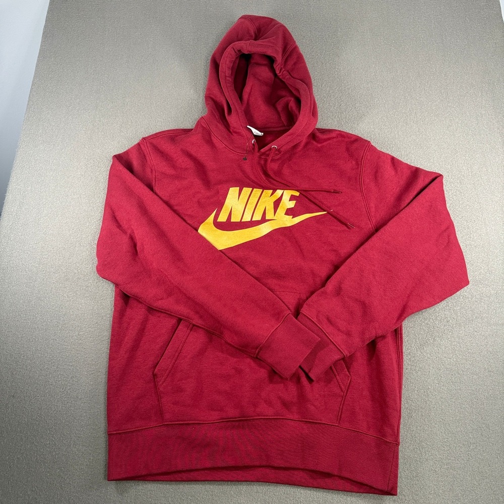 Nike Sportswear Futura Logo Hoodie Mens Size Medium Red Yellow Pullover